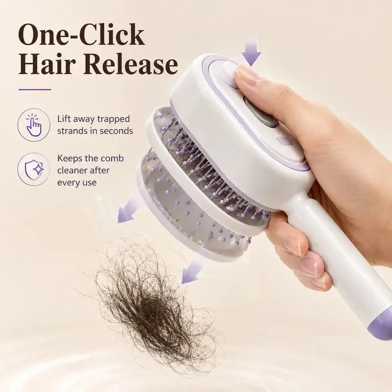 One-touch mechanism releasing trapped hair from the comb